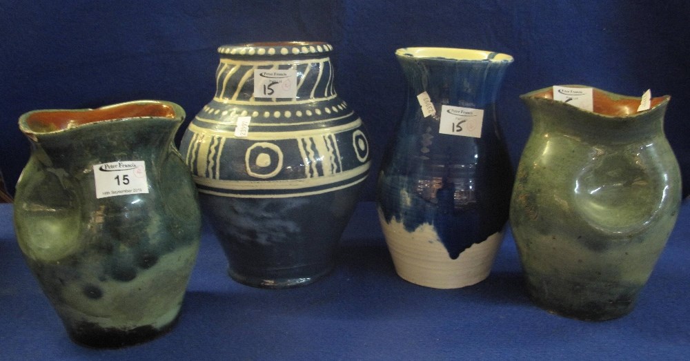 Lot 15 Pair of Ewenny pottery dimple vases with